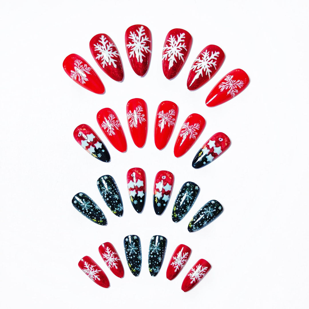 Artificial nails with festive snowflake and star motif Stornfield