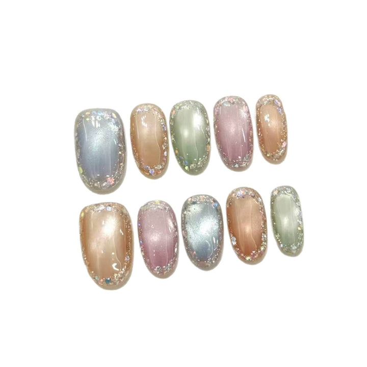 Decorative Press-On Nail Art Set with Ombre Glitter Accents