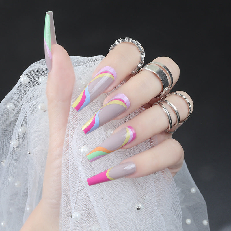 Artistic Long Stiletto Press-On Nails with Flame Design Stornfield