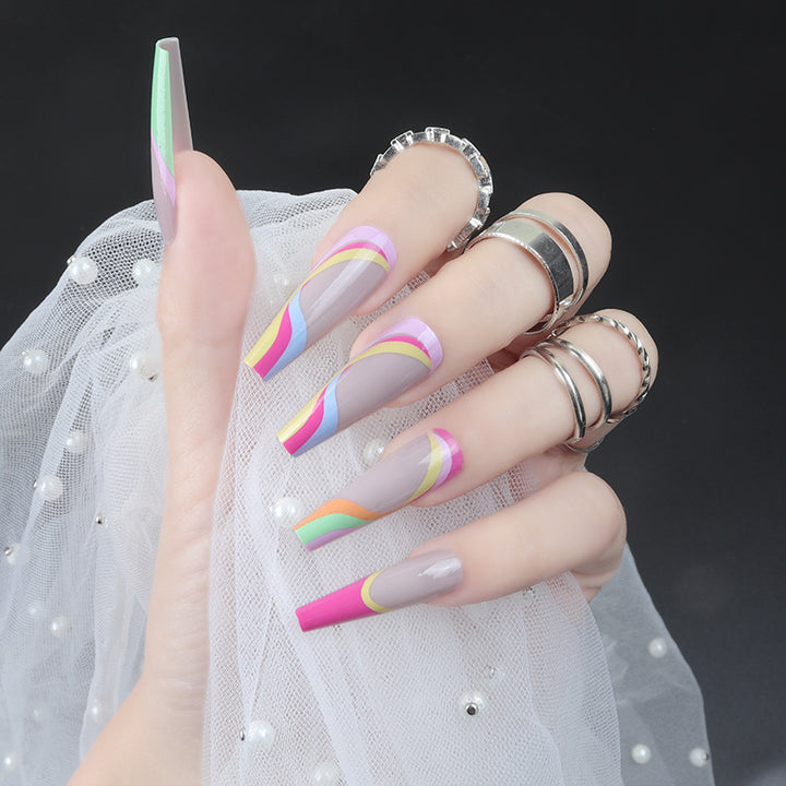 Artistic Long Stiletto Press-On Nails with Flame Design Stornfield