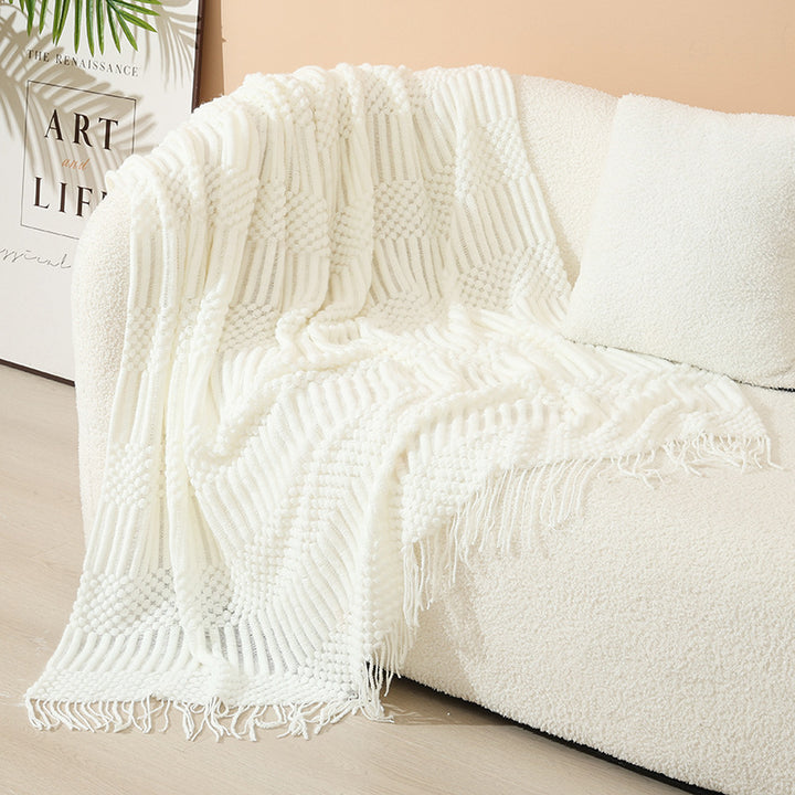 Women's stylish living room throw blanket with fringe pattern Stornfield