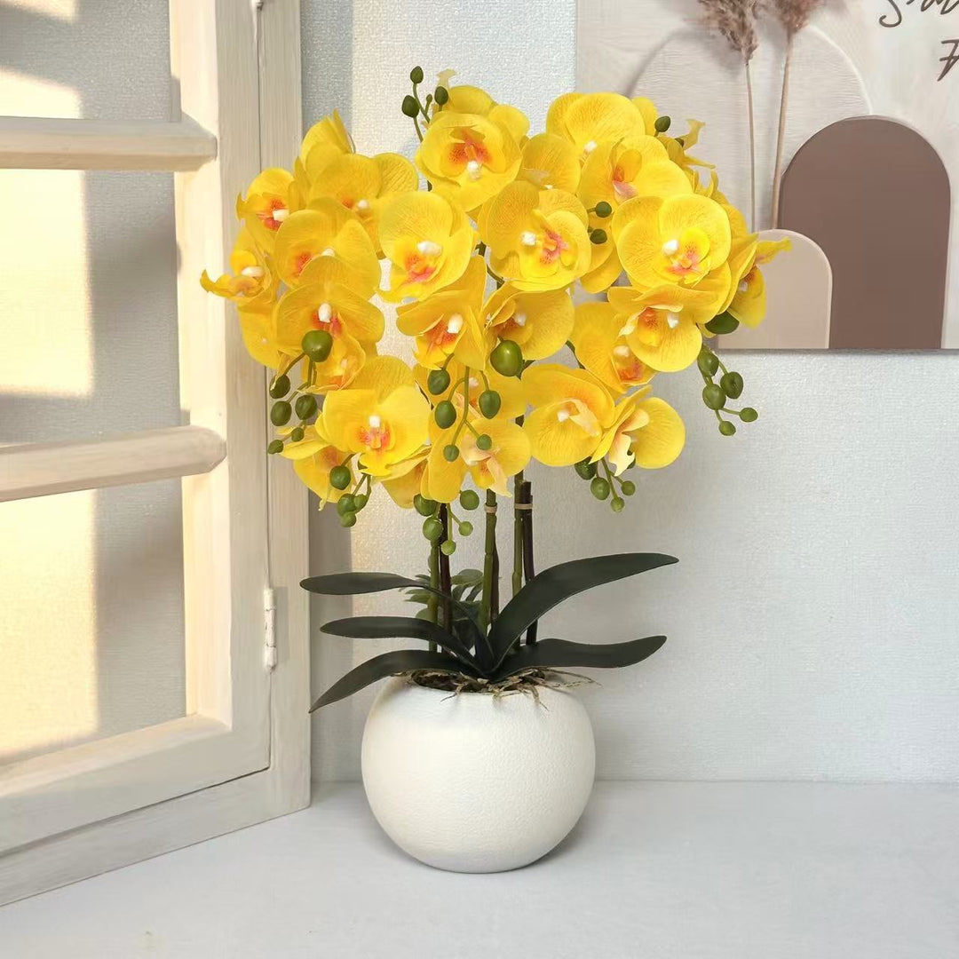 Elegant Artificial Yellow Orchid Arrangement for Home Decor