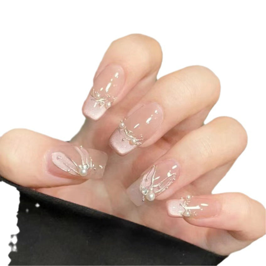 Decorative Press-On Nail Set with Pearl Accents Stornfield