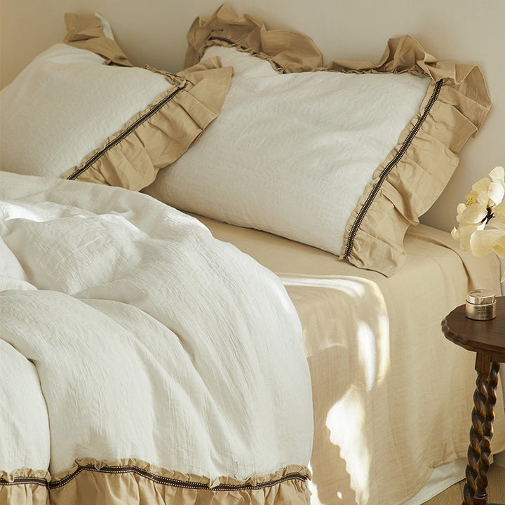 Ruffled Linen-Blend Duvet Cover Set with Frilled Edge and Euro Shams