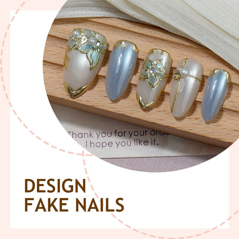 Artificial nail set with elegant floral decorations and shine Stornfield