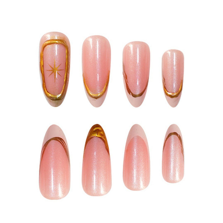 Premium Glittering French Tip Press-On Nails with Gold Accents Stornfield