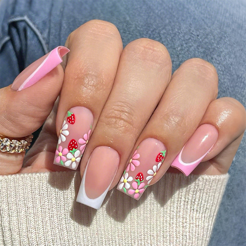 Decorative Floral Press-On Nail Art Set with 3D Flower Accents Stornfield