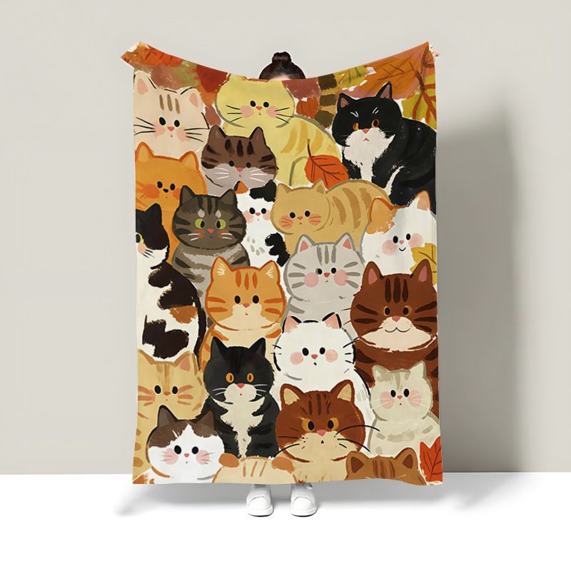 Cute Cat-Themed Fleece Throw Blanket