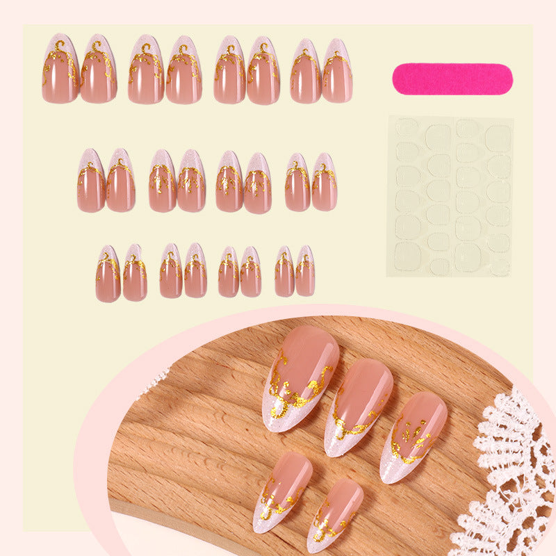 Decorative Premium Press-On Nail Set with Gold Accents Stornfield