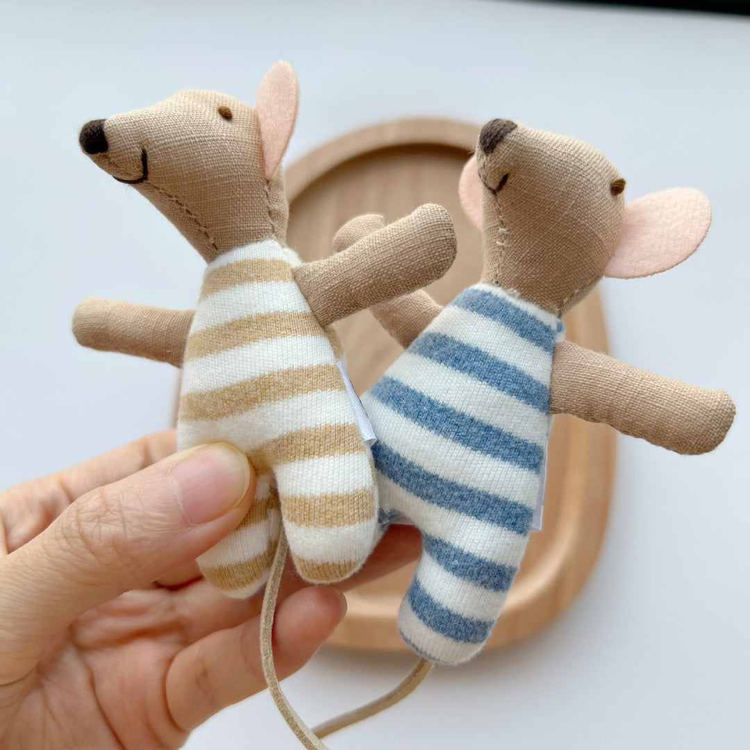 Minimalist Striped Cotton Mouse Comforter Plush with Felt Ears and Tail