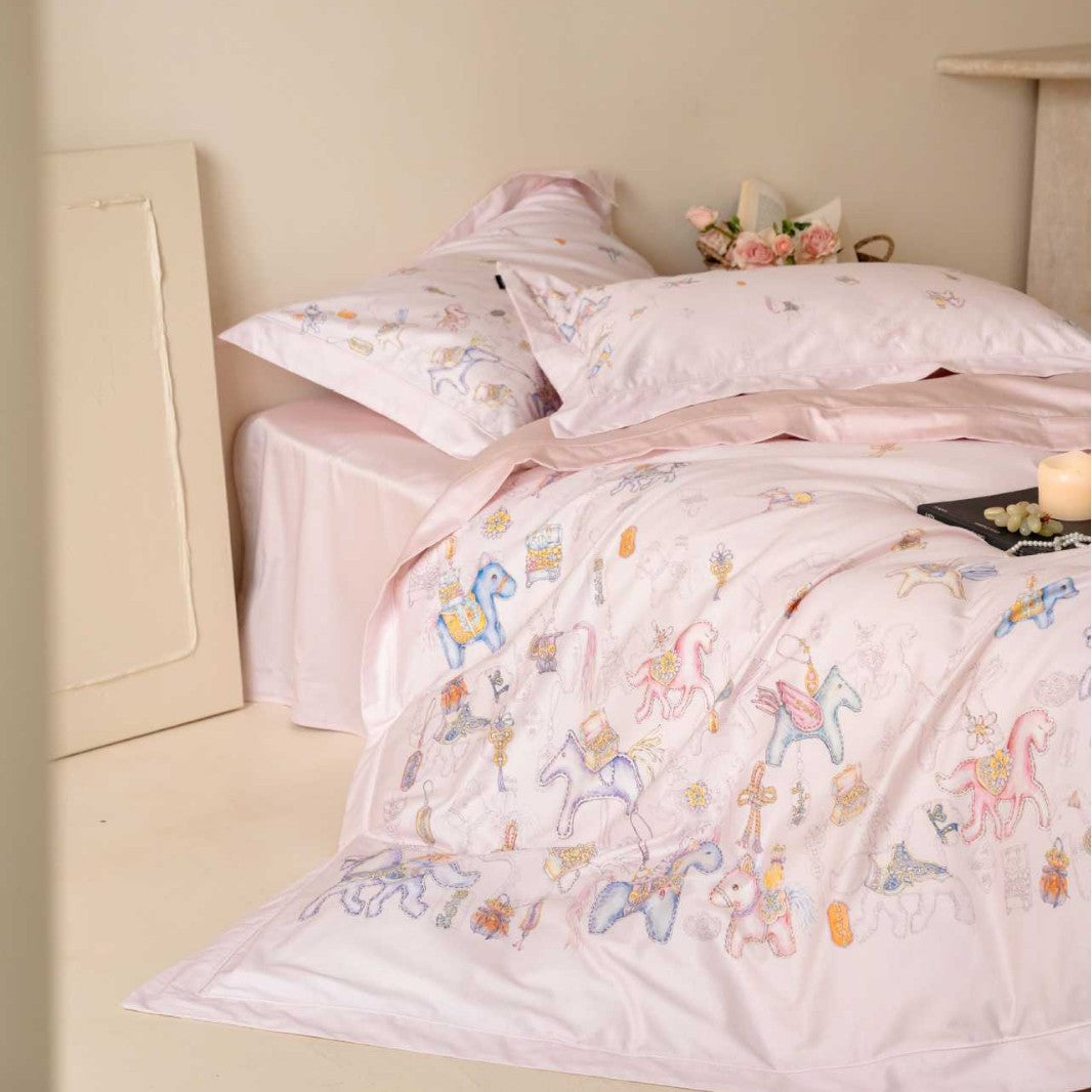 Children's Pastel Fairytale Cotton Sateen Duvet Cover Set with Pillowcases