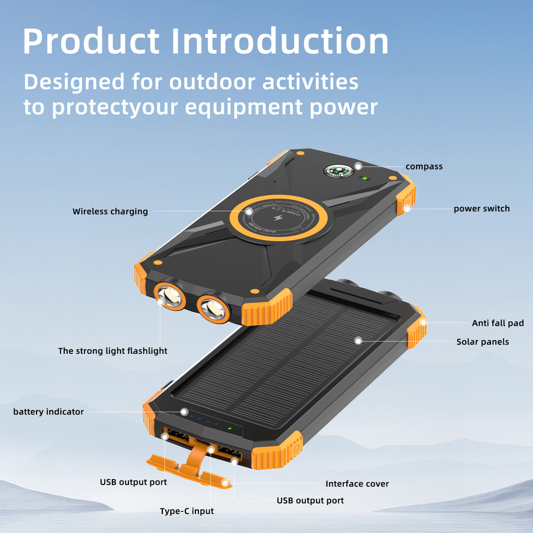 Solar-powered power bank with integrated compass and LED light Stornfield