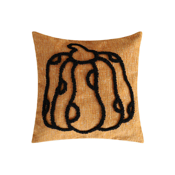 Square seasonal decorative pillow cover in autumn style with 3D pumpkin tufting and coarse linen look Stornfield