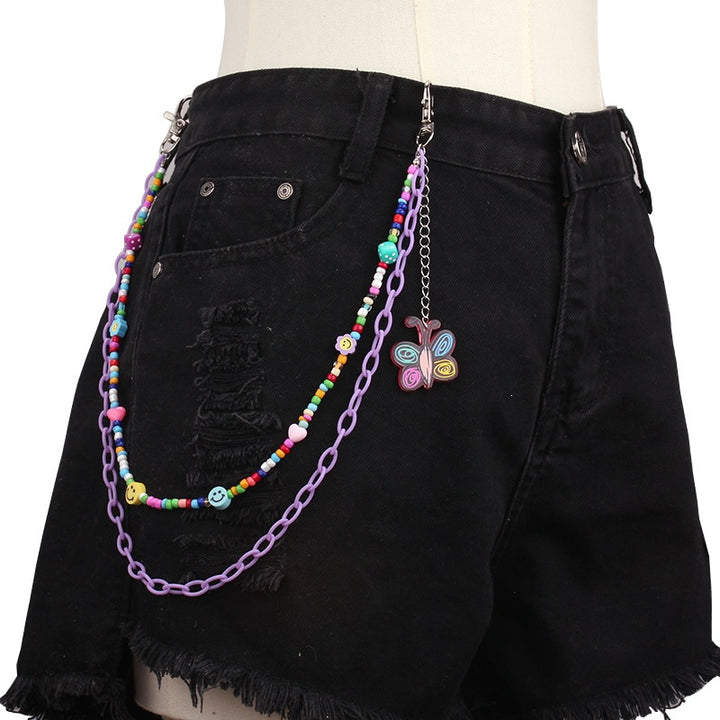 Fashionable chain belt with colorful beads and charm pendants Stornfield