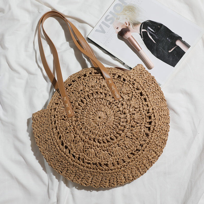 Basket bag with leather handles and colorful design Stornfield