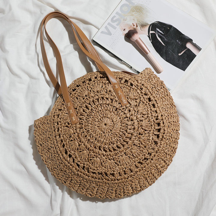 Basket bag with leather handles and colorful design Stornfield