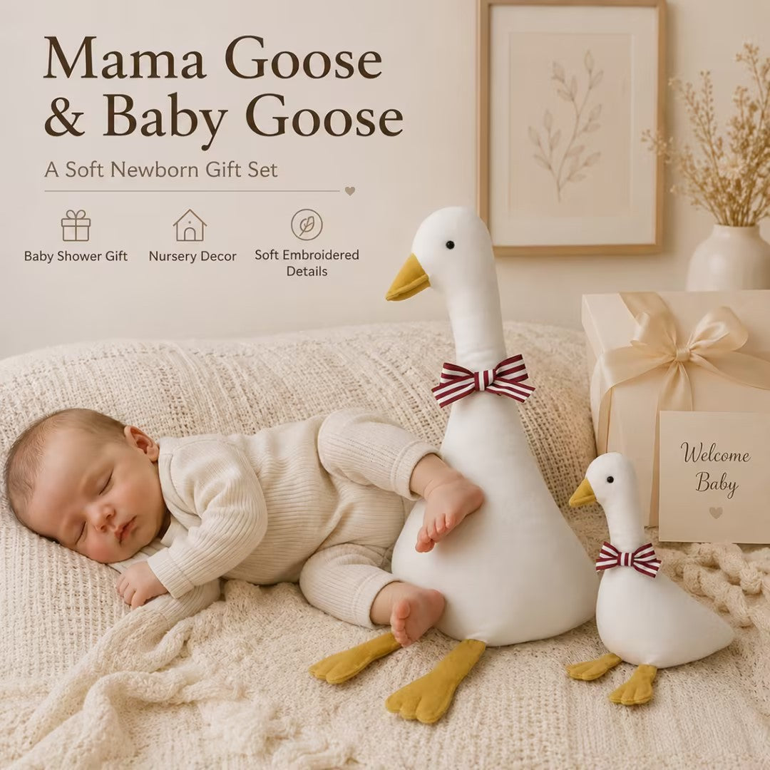 Oversized Goose-Shaped Decorative Throw Pillow Pair with Striped Ribbon