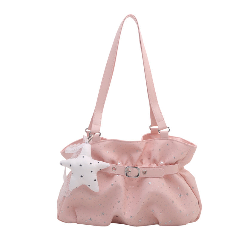 Star-Embellished Ruffled Handbag
