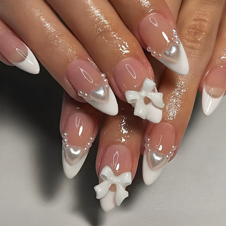 Art nail set with romantic bow and heart decorations Stornfield