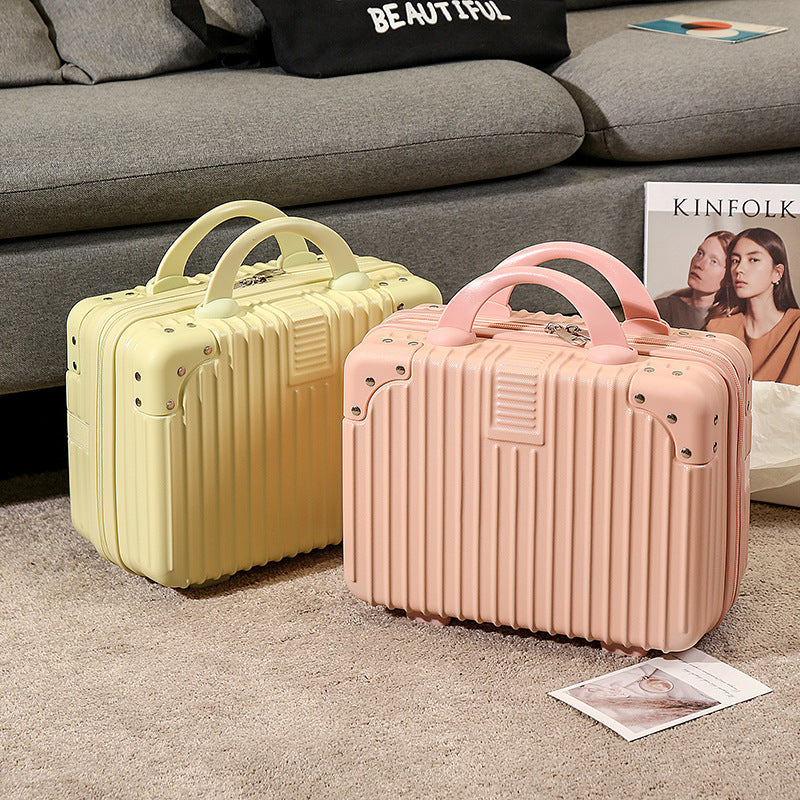 compact hard-shell travel vanity cosmetic and tech organizer with ribbed shell reinforced corners removable padded insert Stornfield