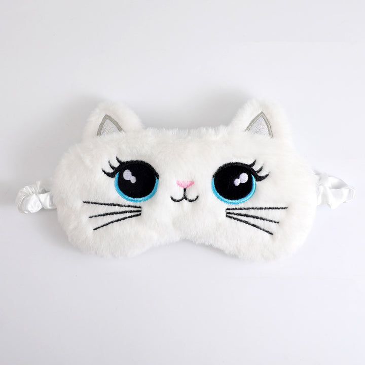 Women's cozy sleep mask in cat shape with embroidered face, soft plush ears, and adjustable satin ribbon Stornfield