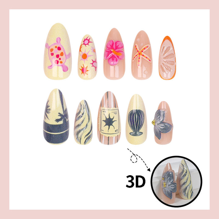 Artificial nail set with floral and maritime motifs Stornfield