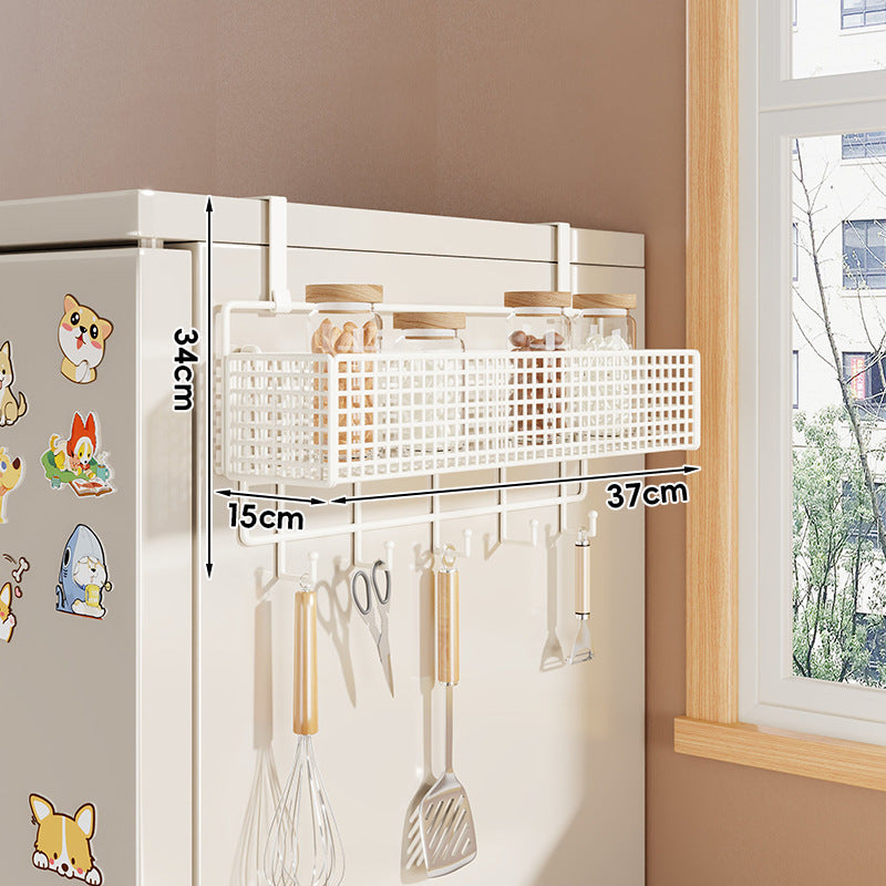Over-Refrigerator Vertical Hanging Mesh Storage Rack with Deep Baskets and Hook Rail