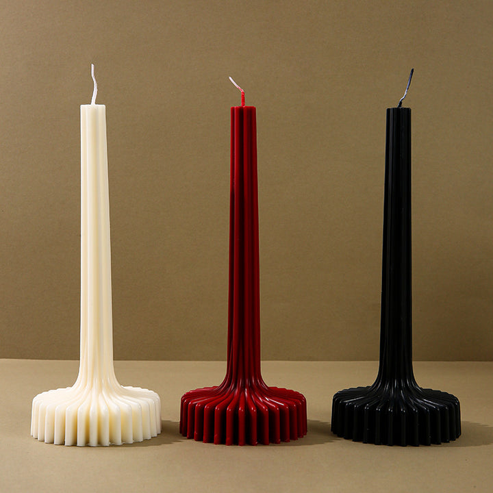 Sculptural Fluted Pedestal-Taper Candle with Radial Pleated Base