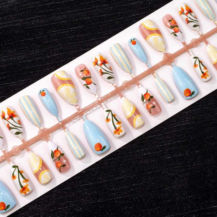 Artistic Summer Fruit-Themed Press-On Nails