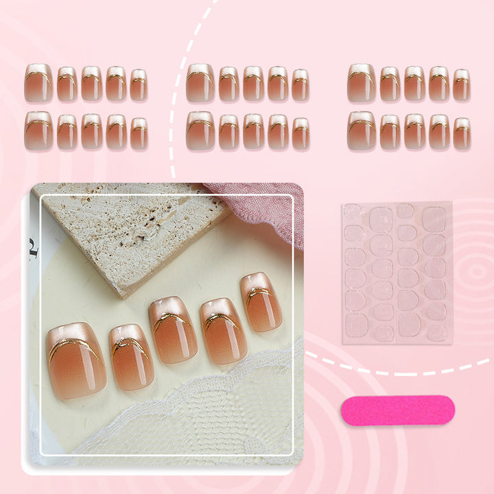 Elegant Press-On Nail Set with Gold Accents