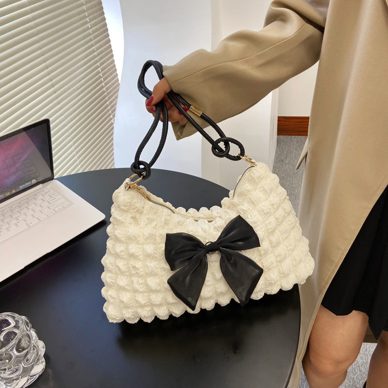 Textured Bow-Embellished Handbag