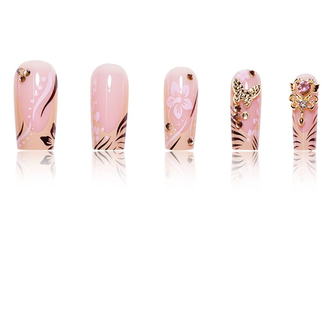 Artistic Press-On Nails with Floral and Gemstone Accents Stornfield