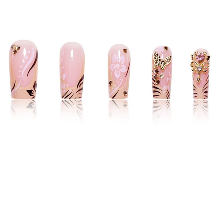 Artistic Press-On Nails with Floral and Gemstone Accents Stornfield