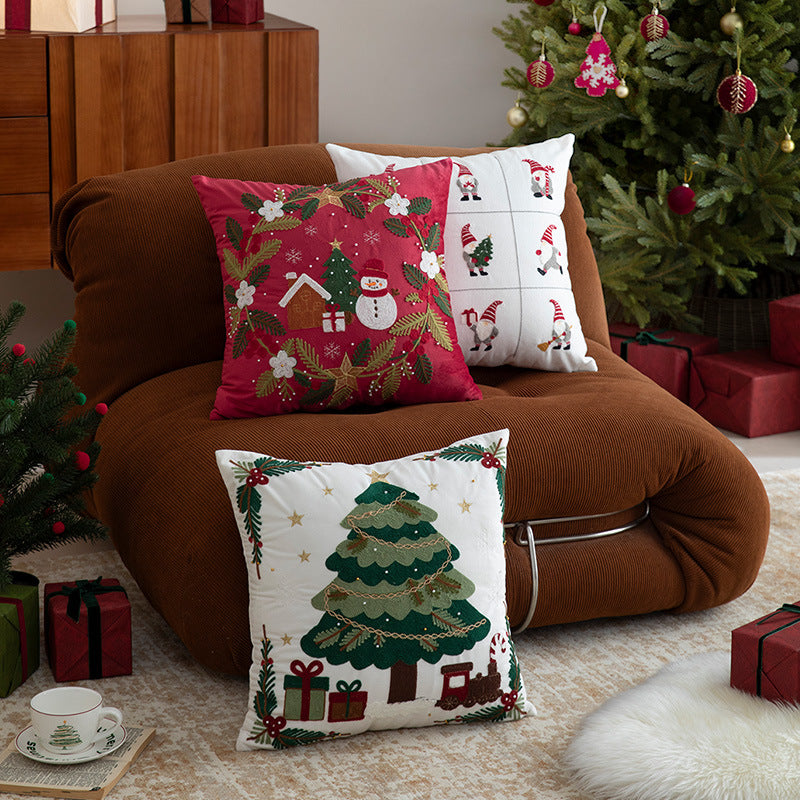 Embroidered Christmas cushion cover with reindeer and pine branch motif Stornfield