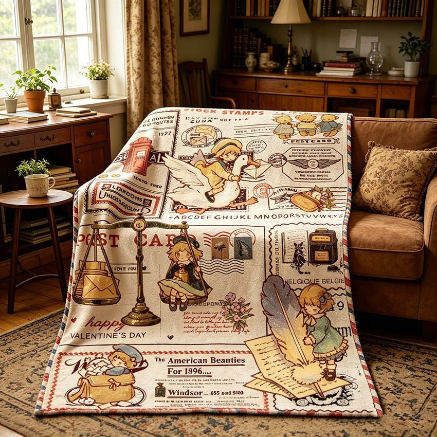 Cozy Vintage-Themed Fleece Blanket Stornfield