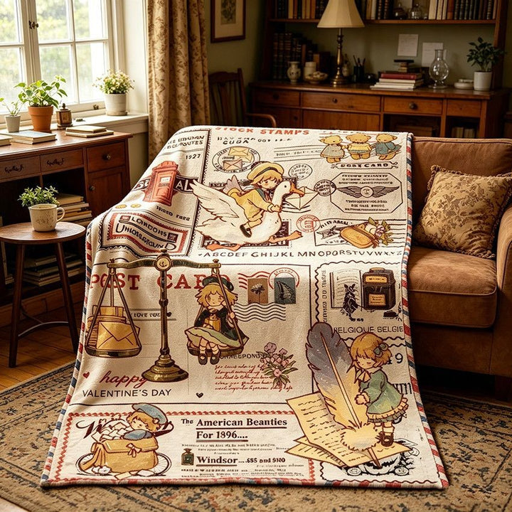 Cozy Vintage-Themed Fleece Blanket Stornfield