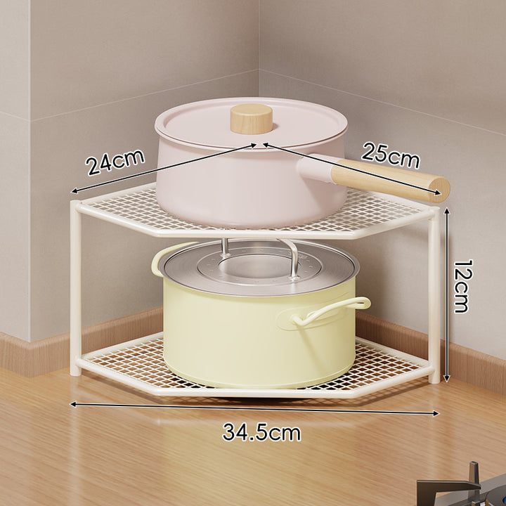 Corner Three-Tier Hexagonal Metal Mesh Kitchen Pot and Pan Organizer Rack