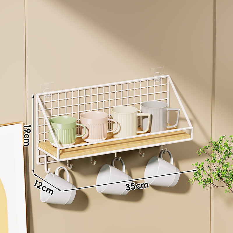 Ventilated Grid Wall Shelf with Wood-Look Tray and Clear Suction Mounts