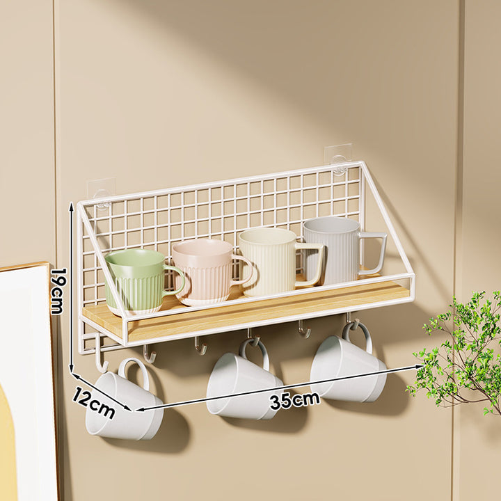 Ventilated Grid Wall Shelf with Wood-Look Tray and Clear Suction Mounts