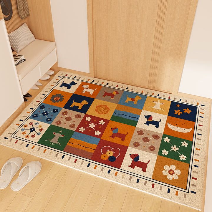 Playful Striped Dog Print Welcome Mat Stornfield