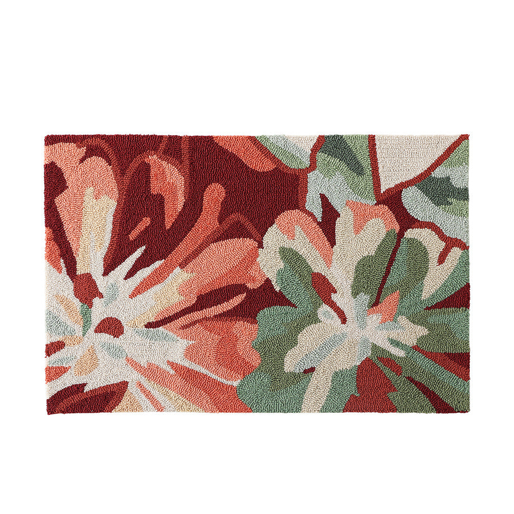 Rectangular hand-tufted bath mat rug with medallion-shaped ornament