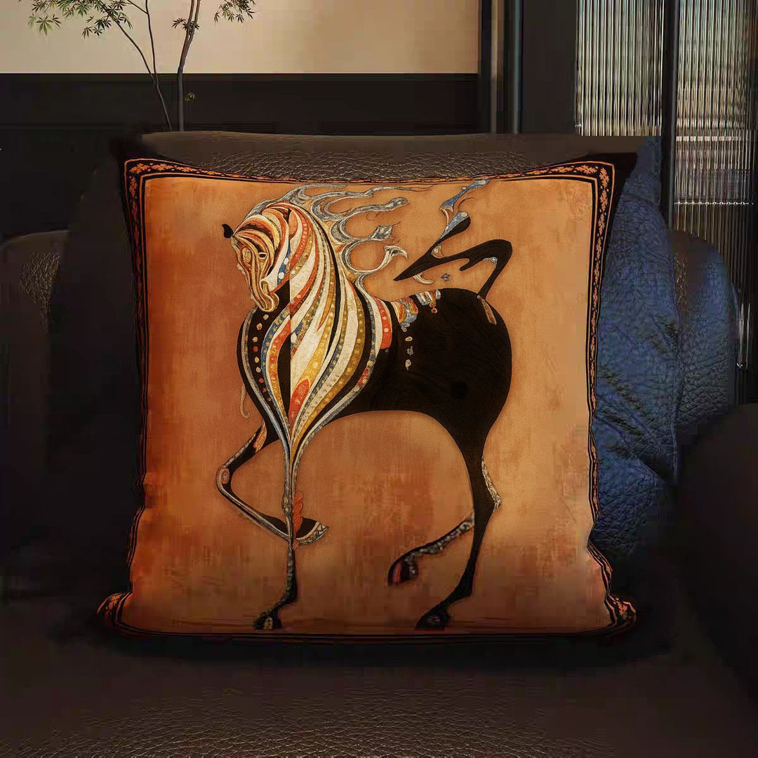 Artistic Horse-Themed Decorative Throw Pillow