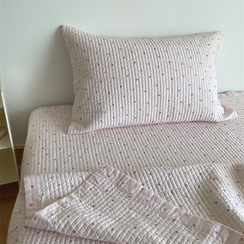 Quilted Cotton Mattress Pad and Pillowcase Set with Mini Dot Embroidery