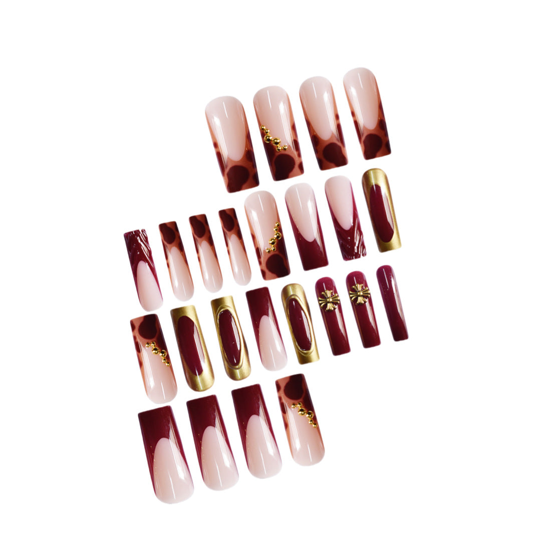 Artistic Long Press-On Nails with Elegant Accents Stornfield