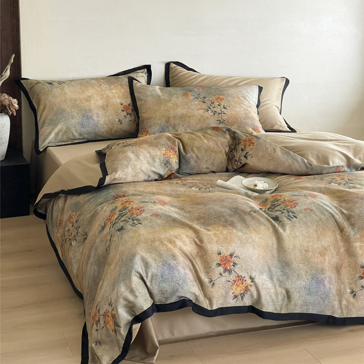 Luxury Floral Brushed Microfiber Duvet Cover Set with Piped Edging