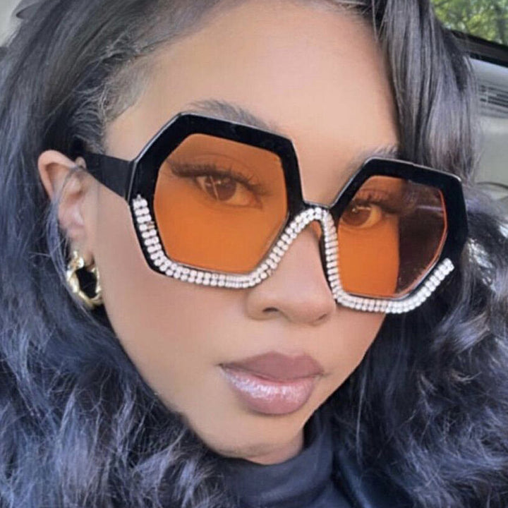 Women's extravagant sunglasses with hexagonal frame and rhinestone accents Stornfield