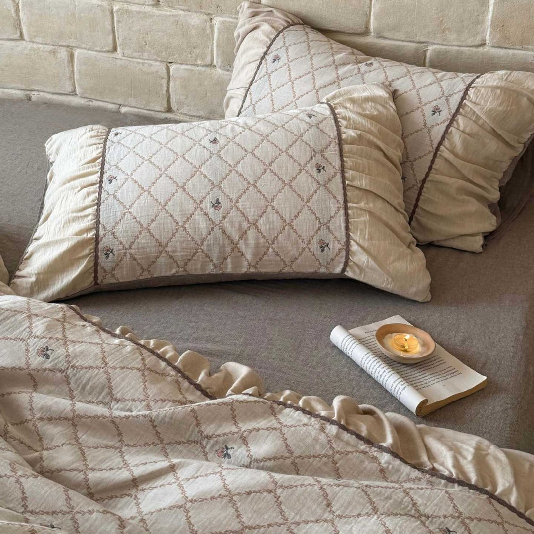 Quilted Cotton Duvet Cover Set with Decorative Pillow Shams and Ruffled Edge