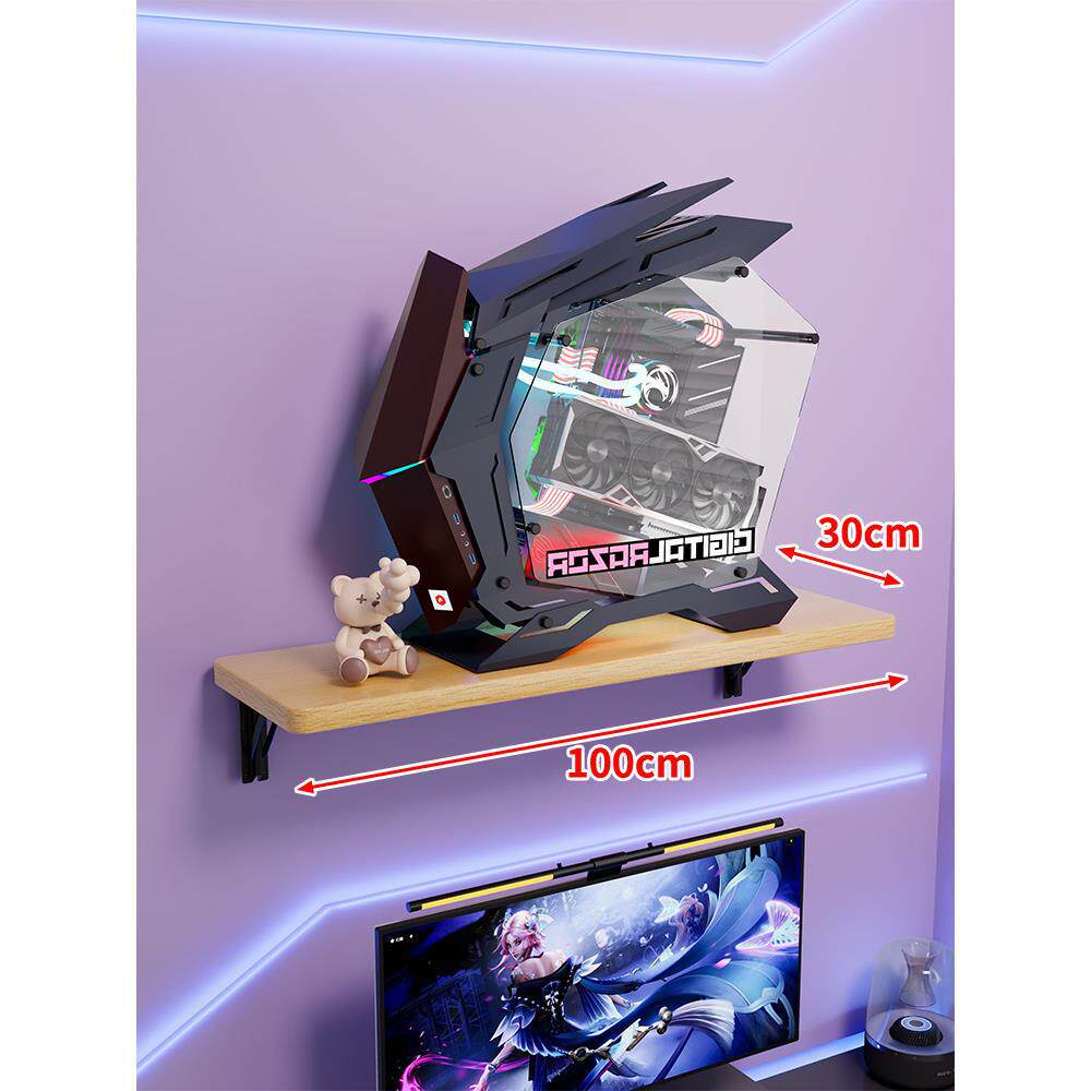 Wall-Mount Floating Shelf for Mid-Tower Gaming PC with Reinforced Brackets
