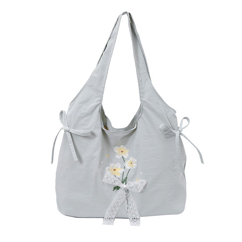 Floral Embroidered Shoulder Tote Bag