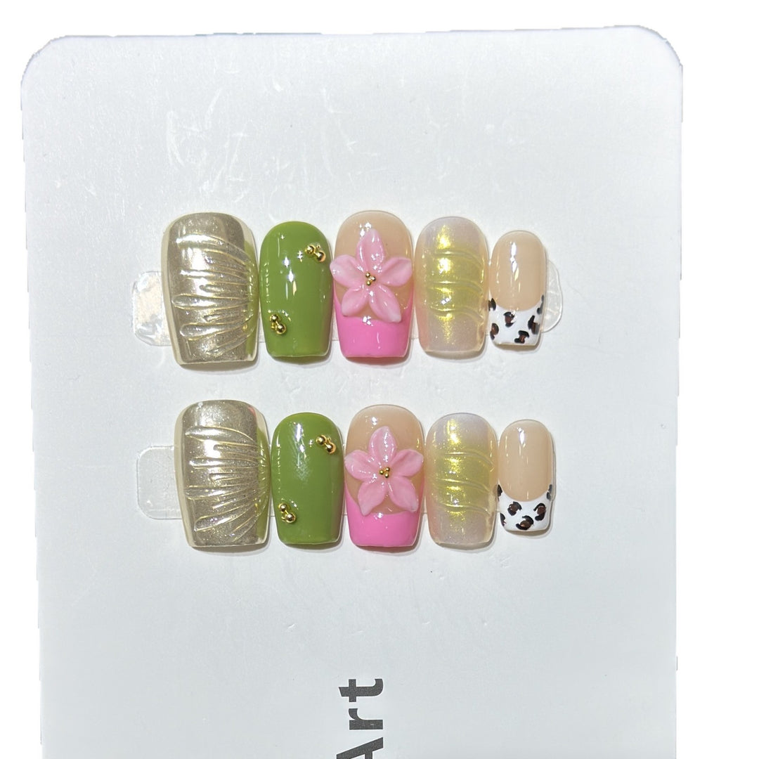 Designer Floral Acrylic Press-On Nail Set Stornfield